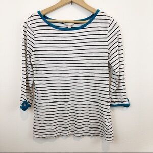 Banana Republic Factory Black White Striped Tee with Teal Trim French Parisian